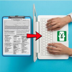 paper-to-digital This is a thumbnail of a graphic illustrating the conversion of a car seat check paper form into a digital entry.